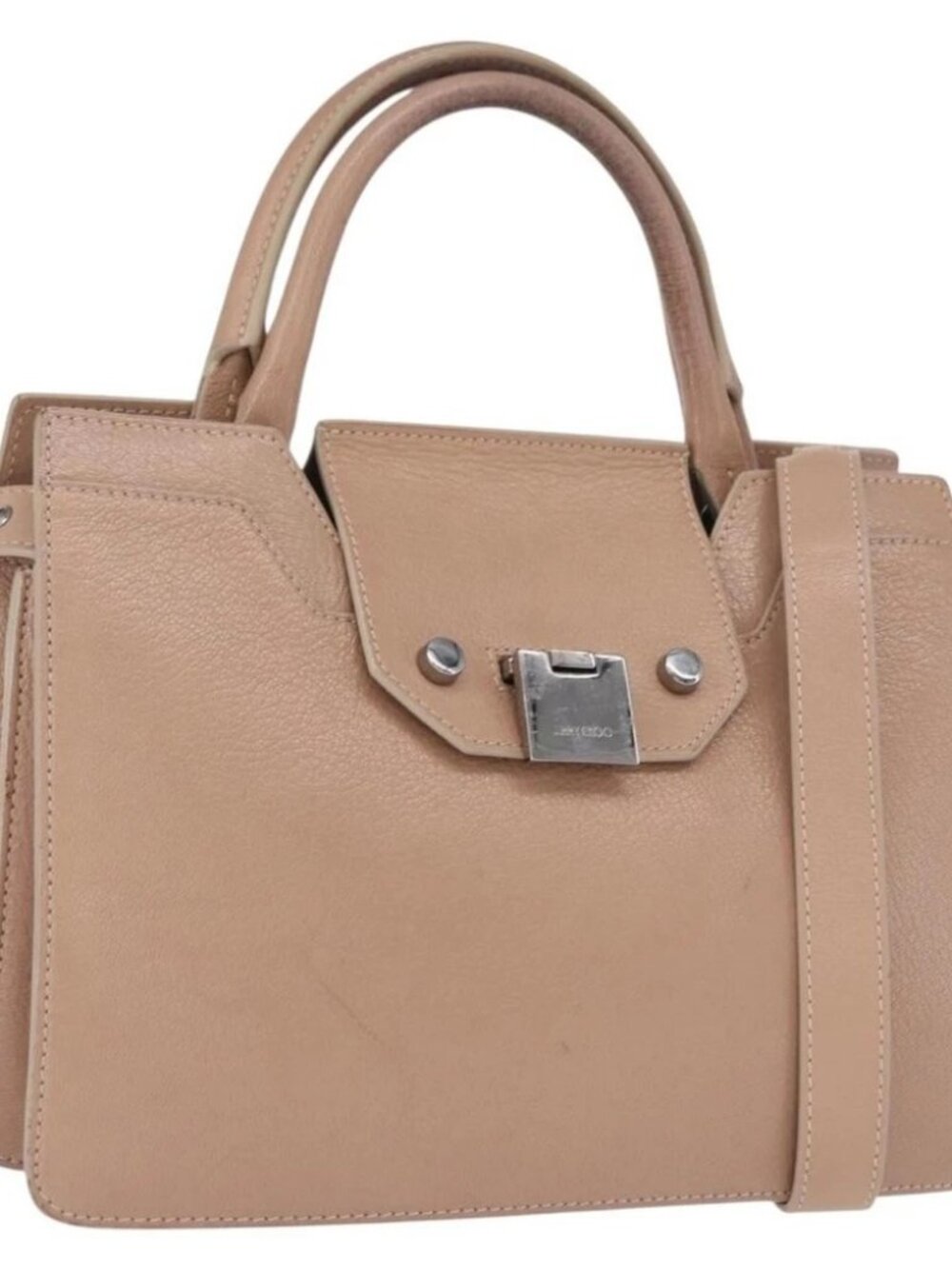 Jimmy Choo Hand Bag Leather 2way Beige Silver